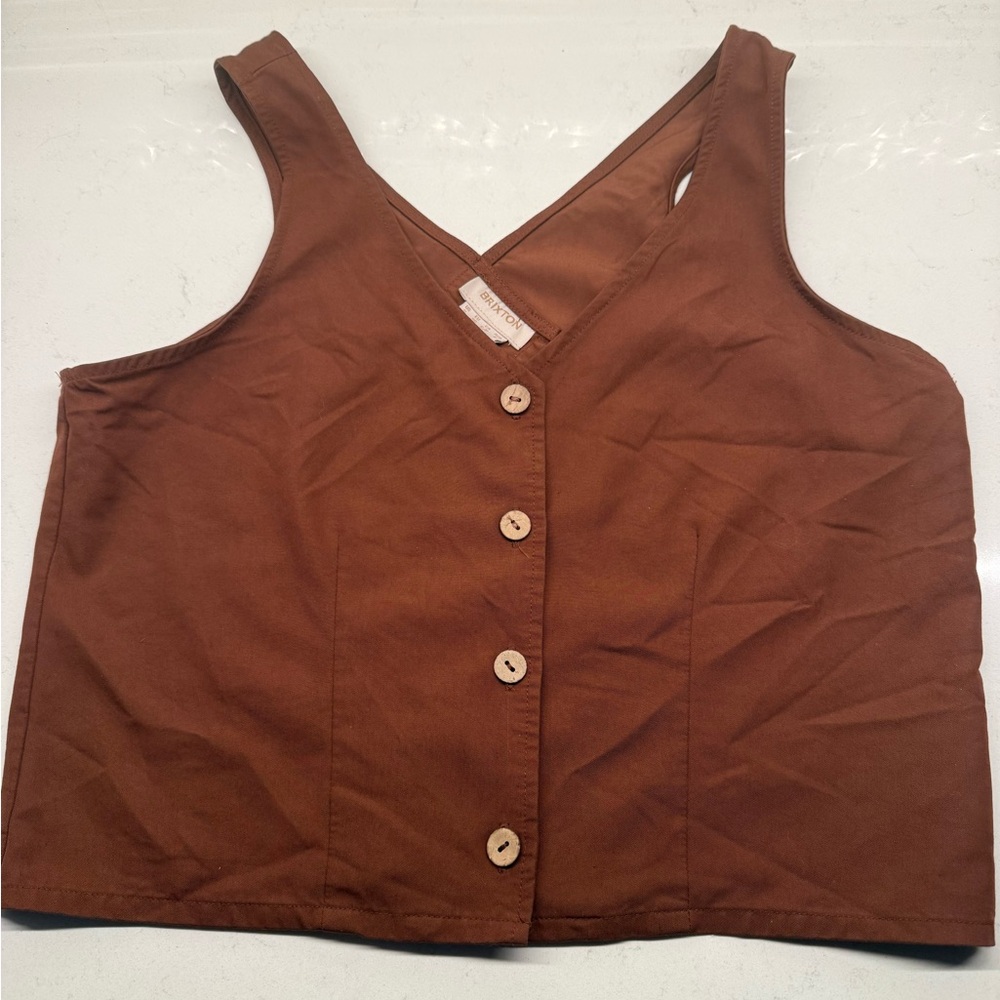 Brixton Brown Button-Up Crop Top